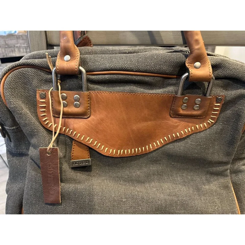Old Trend Vintage Leather trim tote purse Cross Body Shoulder Strap Business Bag